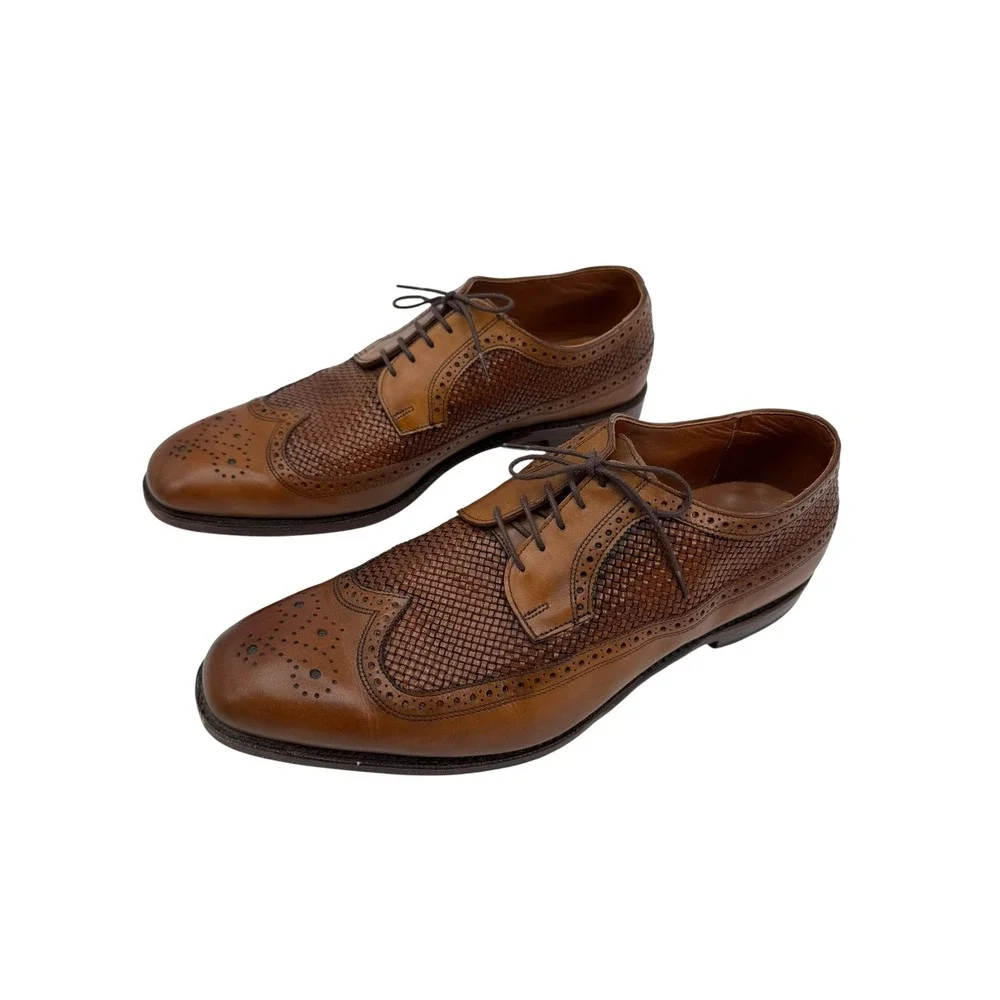 Allen Edmonds Leiden Weave Wingtip Bluchers Brown Leather Dress Shoes 14 1996